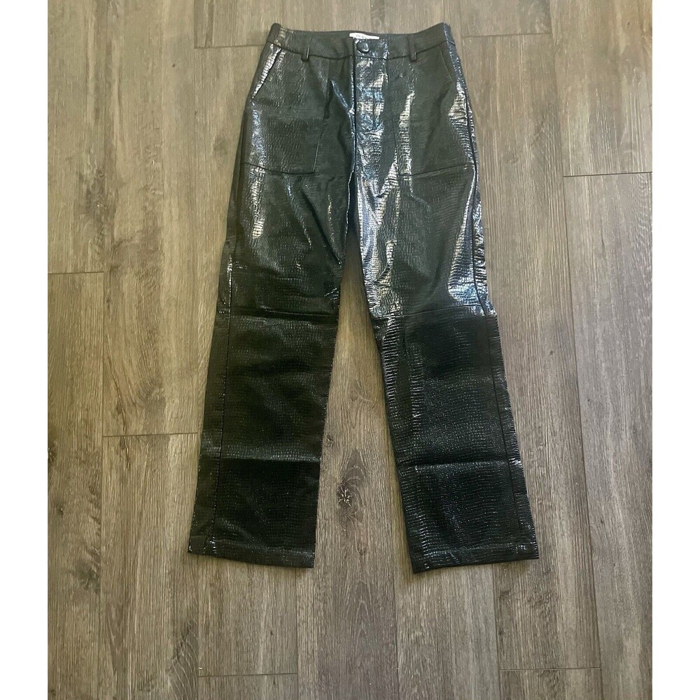 4th & Reckless Womens Wilcox Straight Leg Pants Black Croc Faux Leather Large